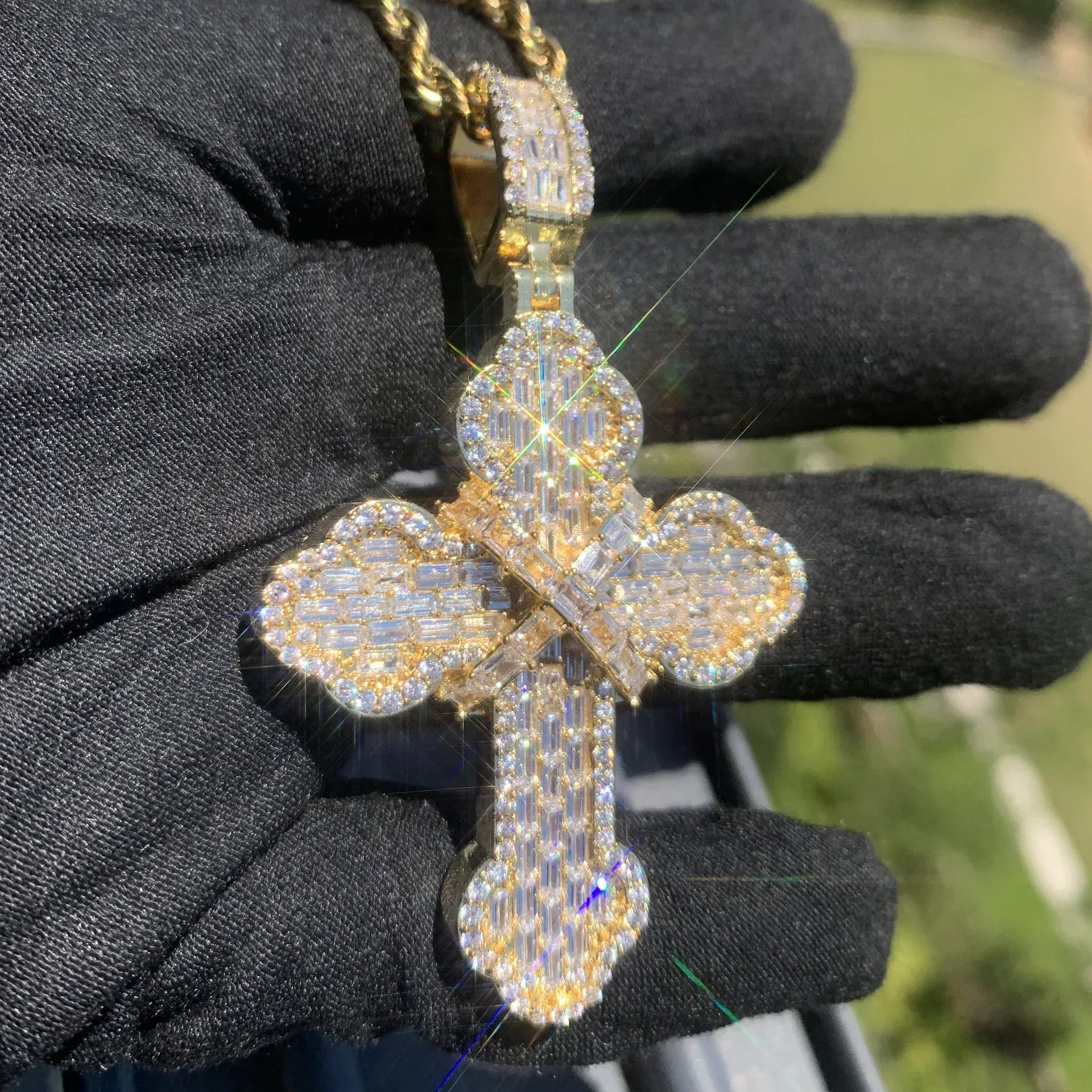 Iced Out Step-Cut Cross Pendant Necklace – Hip Hop Mixed CZ - CaratixJewelry