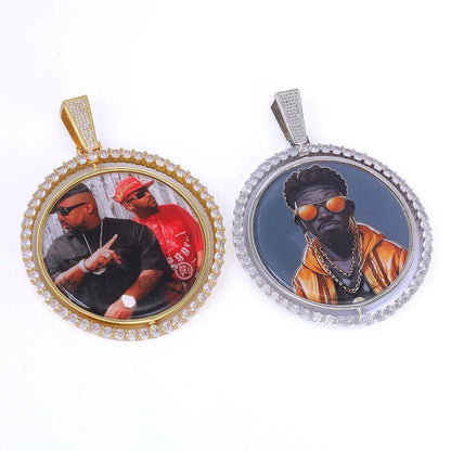 Photo Pendant Necklace Rotating Frame Zircon for Men | Caratix Jewelry - CaratixJewelry