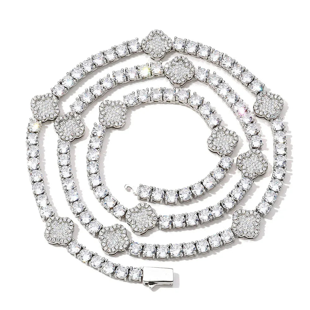 S925 Sterling Silver Moissanite Clover Tennis Chain | VVS Moissanite Necklace | Tester Passed Hip Hop Jewelry | Caratix - CaratixJewelry