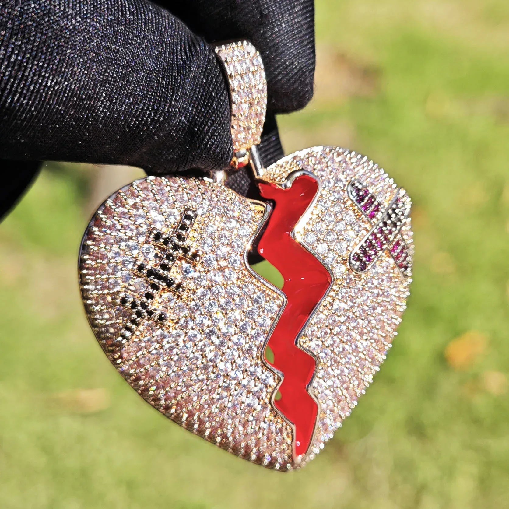Broken Heart Pendant Necklace | CZ Iced Out Hip Hop Trendy Streetwear Jewelry - CaratixJewelry