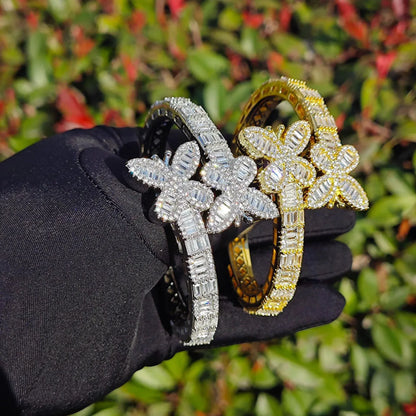 Iced Out Butterfly Bangle Bracelet with Copper & Zircon | Gold & Silver Open Cuff Hip Hop Jewelry for Men & Women | Caratix Jewelry - CaratixJewelry
