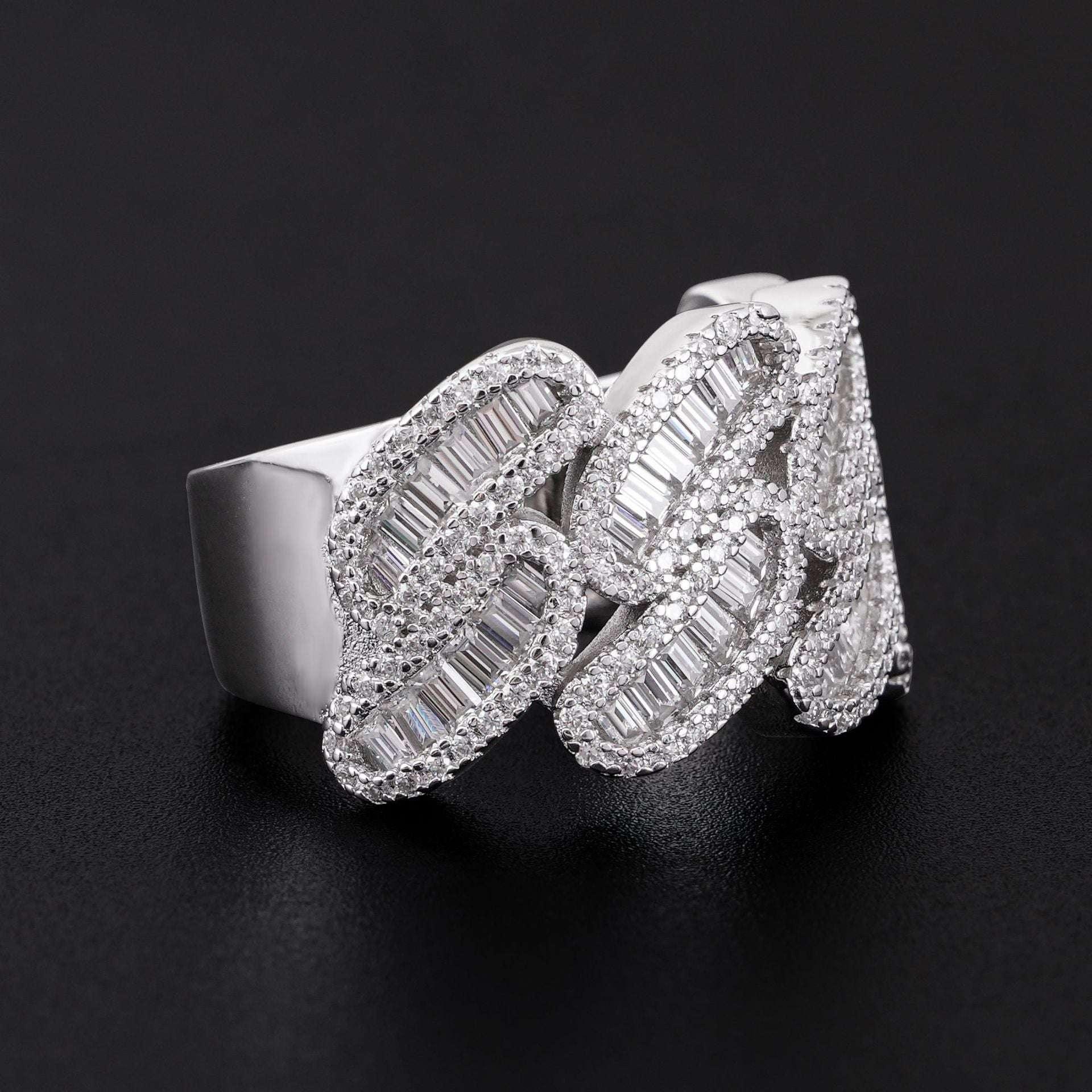D-Color Step-Cut Moissanite Ring | S925 Silver Unisex Iced Out Hip Hop Jewelry - CaratixJewelry