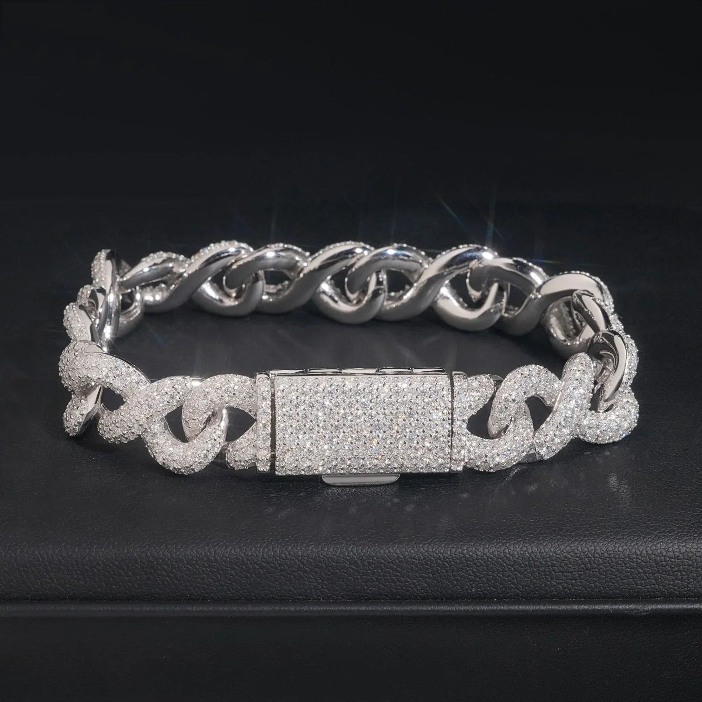 13mm Figure-Eight Cuban Link Bracelet S925 Silver | Moissanite Hip Hop Jewelry - CaratixJewelry