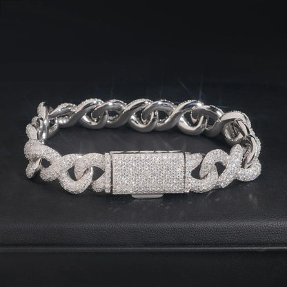 13mm Figure-Eight Cuban Link Bracelet S925 Silver | Moissanite Hip Hop Jewelry - CaratixJewelry