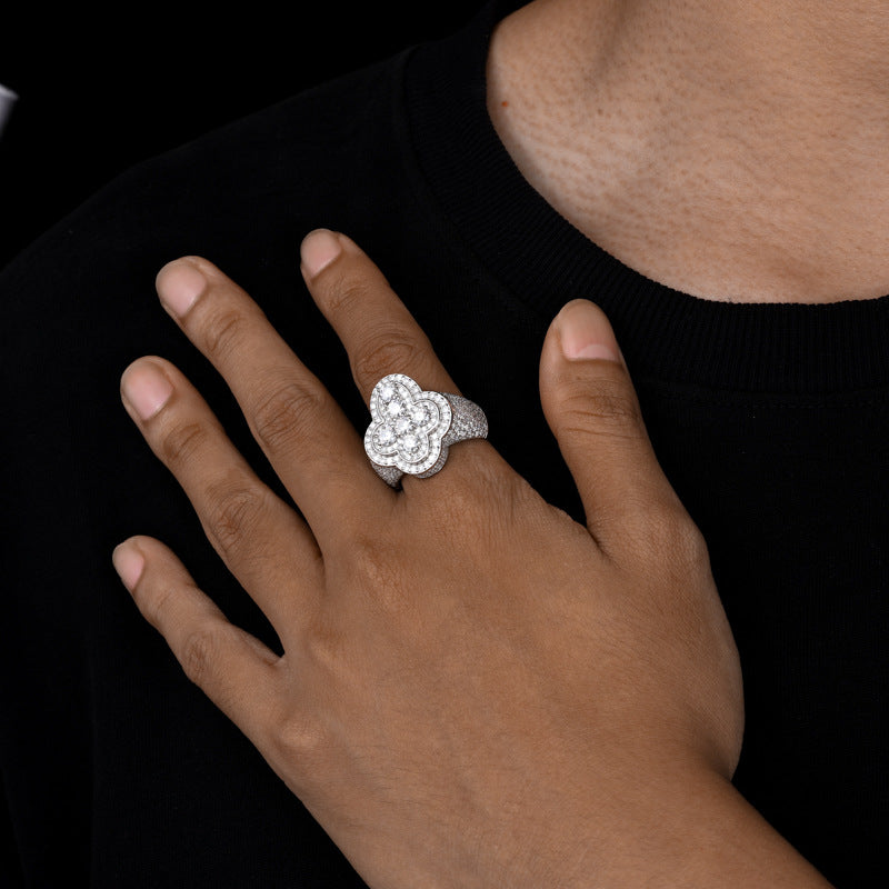 Men's S925 Sterling Silver Moissanite Cross Ring – Luxury Iced-Out Hip-Hop Statement Band