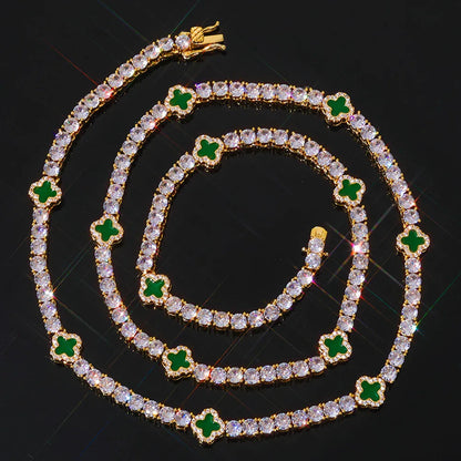 5mm Men's S925 Sterling Silver Clover Tennis Chain | Iced Out Zircon Necklace | Premium Gold Chain Rapper Aesthetic | Caratix - CaratixJewelry