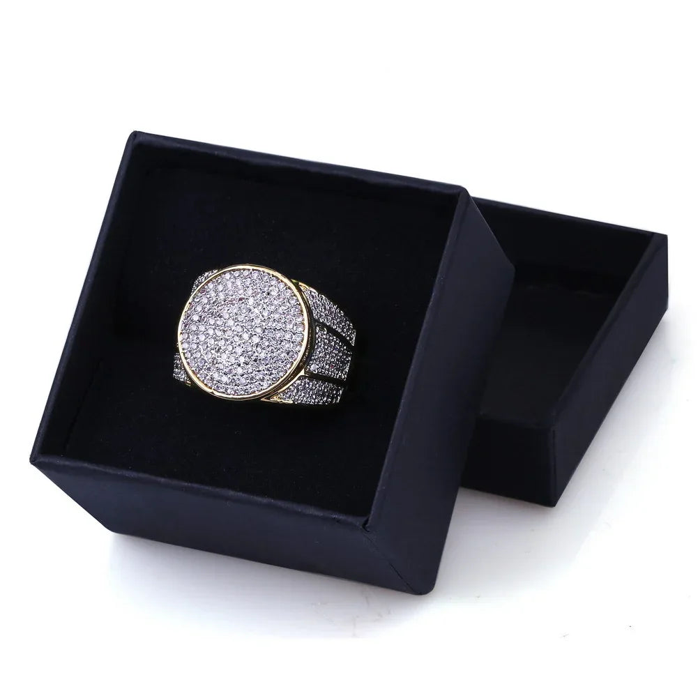 Men's Oval Iced Out Business Ring | Luxury Pave Zirconia Band | Caratix