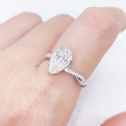 2026 Summer Collection: 3 Carat Pear Cut Moissanite Ring | S925 Silver Teardrop Ring | Caratix