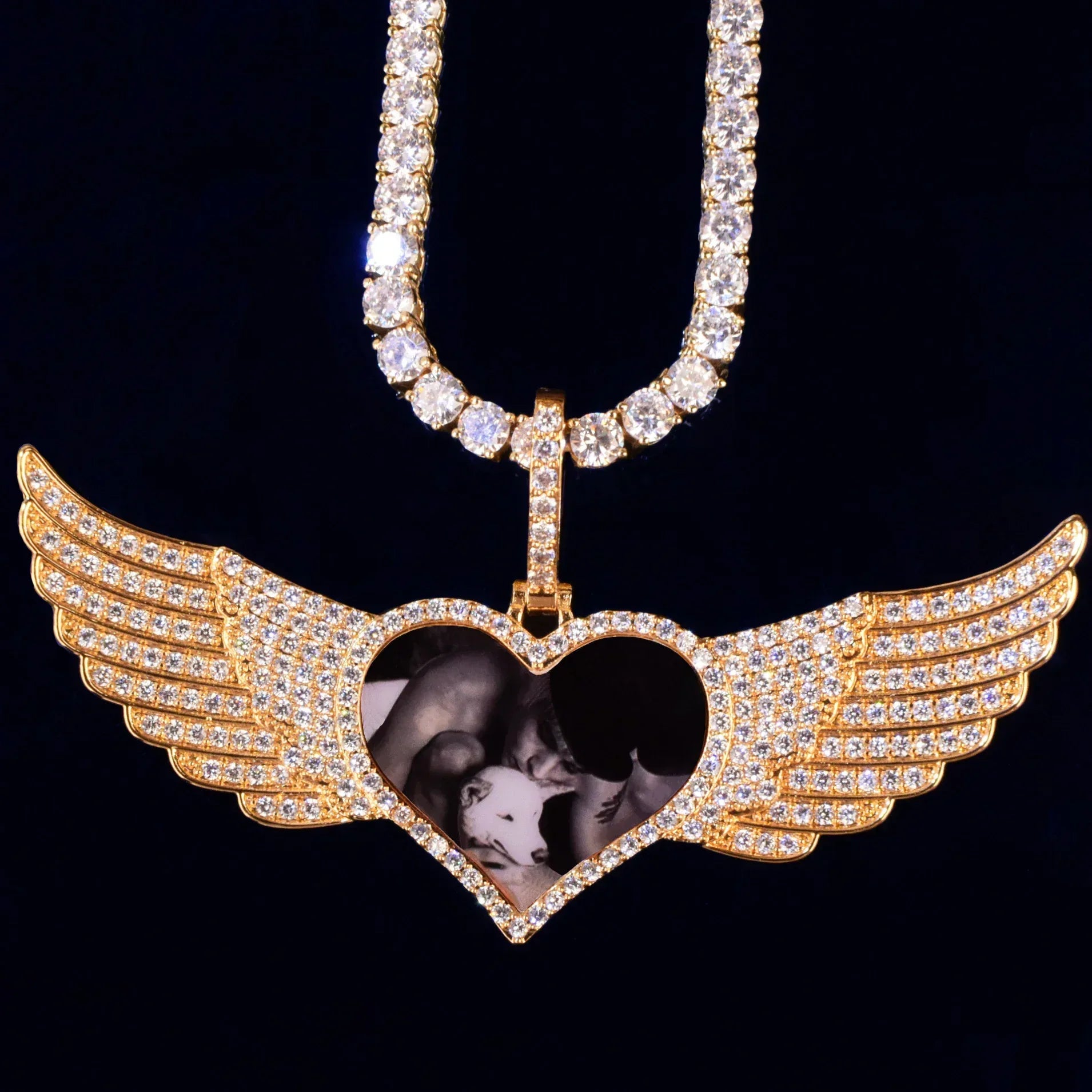 Heart Wing Photo Pendant | Iced Out CZ Custom Picture Hip Hop DIY Jewelry - CaratixJewelry
