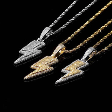 Custom Lightning Bolt Pendant Necklace with Zircon Stones for Men | Caratix Jewelry - CaratixJewelry