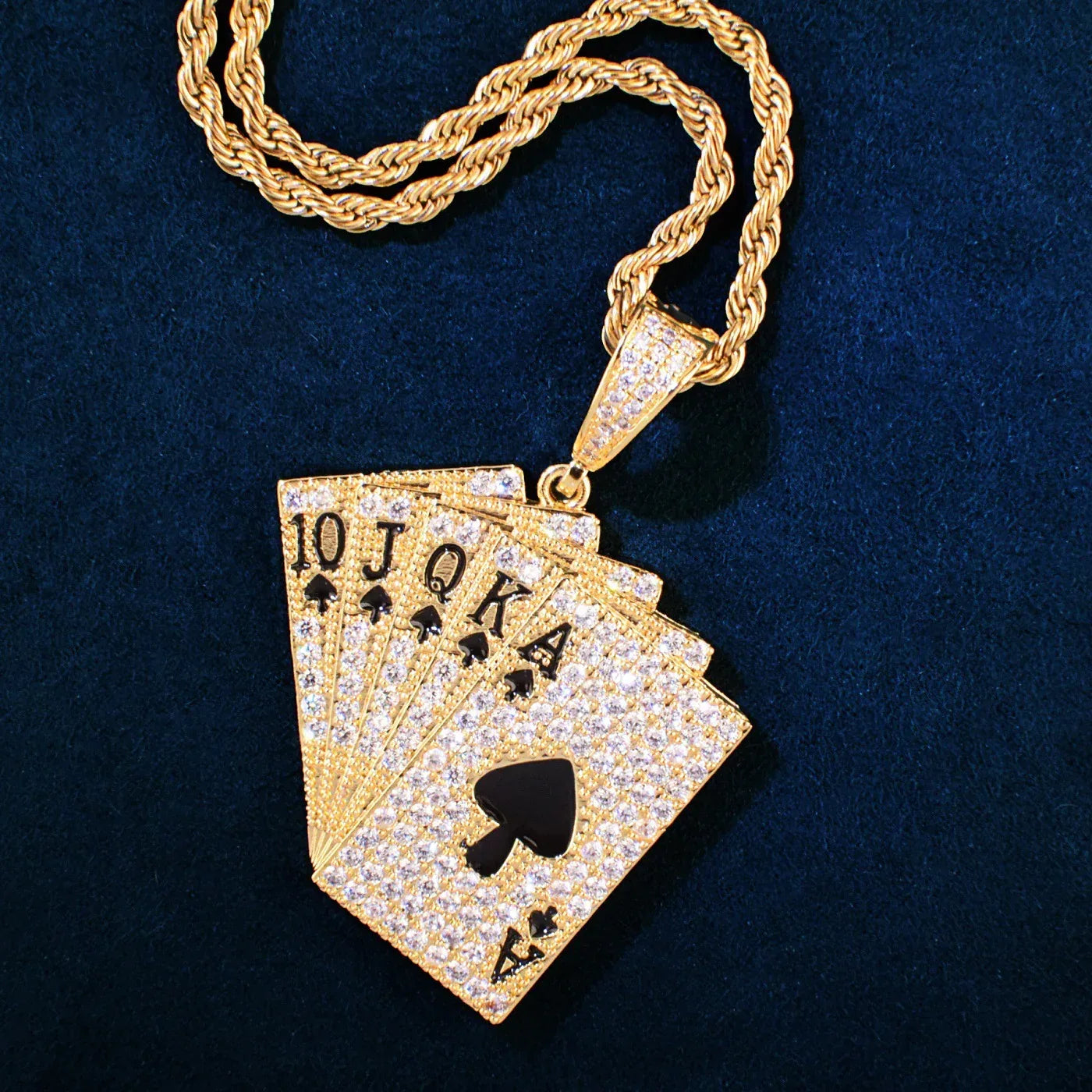 Iced Out Ace of Spades Pendant Necklace – Hip Hop CZ Playing Card Jewelry for Men - CaratixJewelry