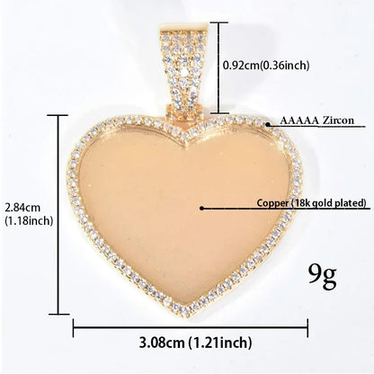 Heart Photo Pendant Necklace | Iced Out CZ DIY Custom Picture Hip Hop Couple Jewelry - CaratixJewelry