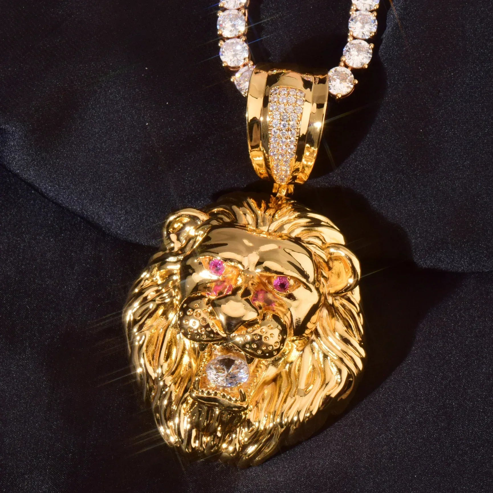 Iced Out Lion Head Pendant Necklace for Men – Solid Copper CZ Hip Hop Jewelry - CaratixJewelry