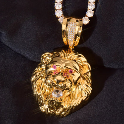 Iced Out Lion Head Pendant Necklace for Men – Solid Copper CZ Hip Hop Jewelry - CaratixJewelry