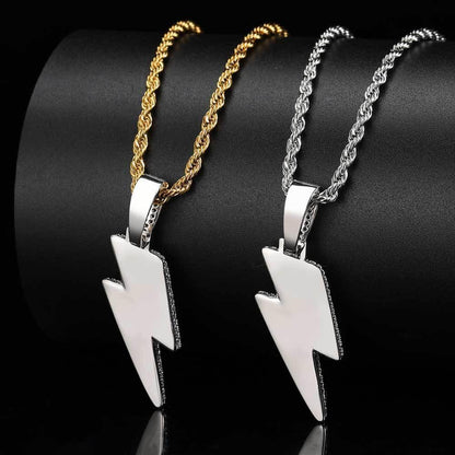 Custom Lightning Bolt Pendant Necklace with Zircon Stones for Men | Caratix Jewelry - CaratixJewelry