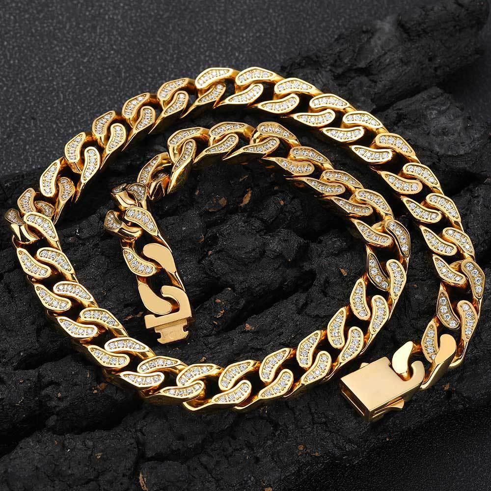 12mm Iced Out Stainless Steel Cuban Chain Zircon Necklace for Men | Caratix Jewelry - CaratixJewelry