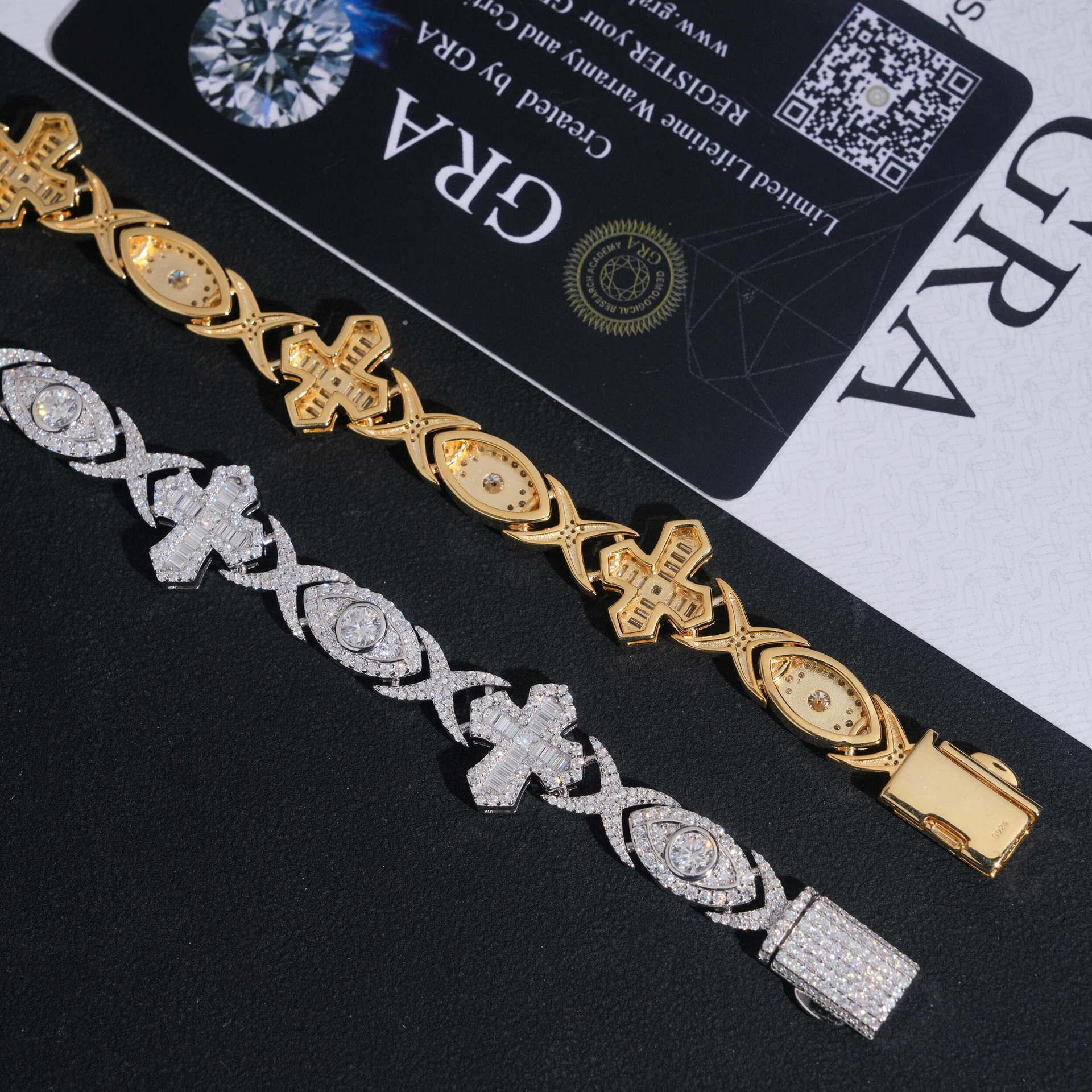 14mm Moissanite Cuban Link Bracelet with Cross & Eye Design – S925 Sterling Silver Iced-Out Hip Hop Streetwear Jewelry - CaratixJewelry