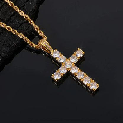Custom Vintage Large Cross Pendant Necklace with Zircon Stones for Men | Caratix Jewelry - CaratixJewelry