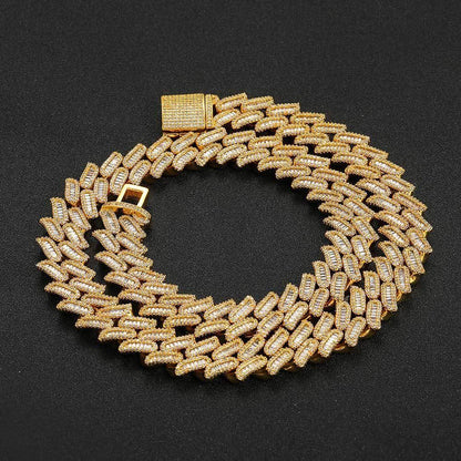 15mm Thorn Cuban Chain Mixed Set T-Cut Zircon Gold Plated - CaratixJewelry