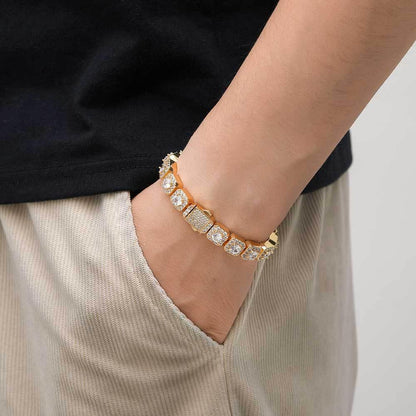 10mm Square Zircon Iced Out Bracelet with Spring Clasp for Men | Caratix Jewelry - CaratixJewelry
