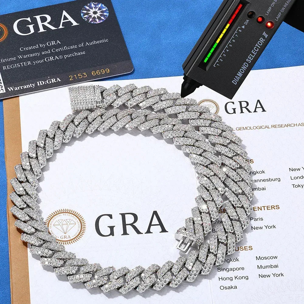 14mm Micro-Paved Moissanite -Cut Cuban Link Chain for Men – S925 Sterling Silver Luxury Hip Hop Necklace - CaratixJewelry