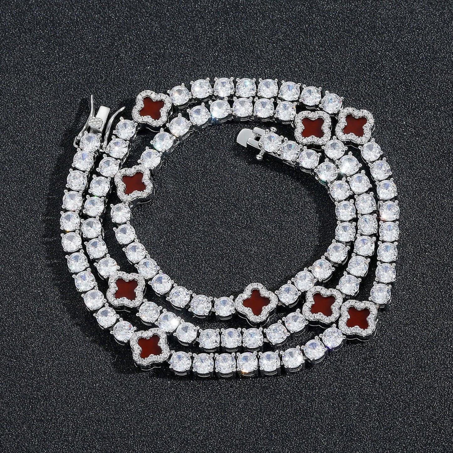Red Clover Zircon Tennis Chain | Women's Luxury Red Hip Hop Bling Choker & Necklace | Caratix - CaratixJewelry