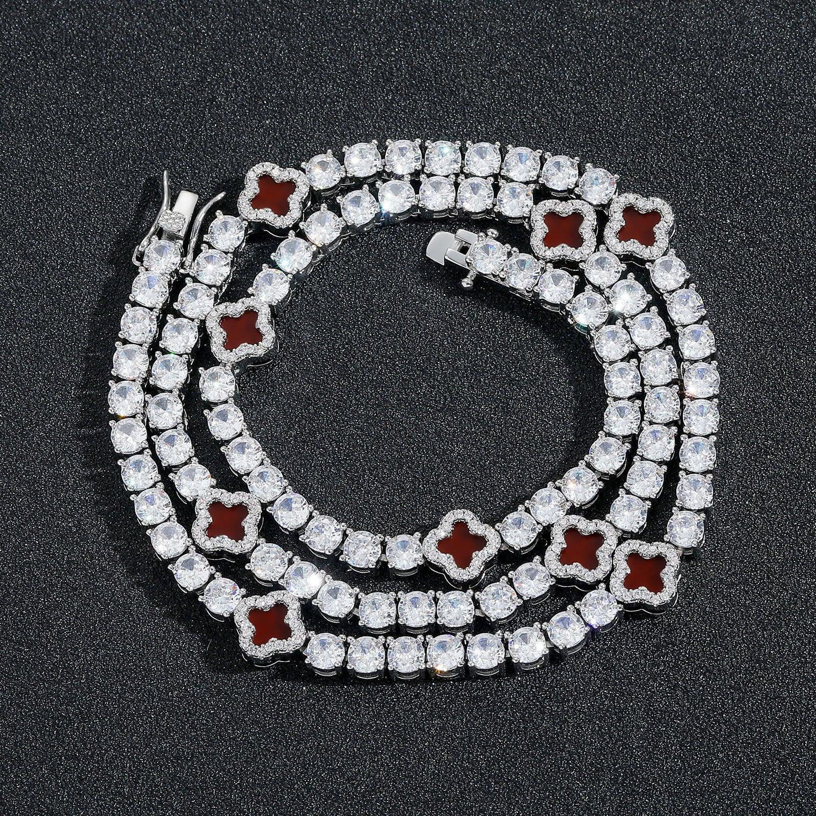 Red Clover Zircon Tennis Chain | Women's Luxury Red Hip Hop Bling Choker & Necklace | Caratix - CaratixJewelry