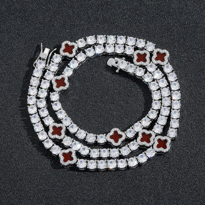 Red Clover Zircon Tennis Chain | Women's Luxury Red Hip Hop Bling Choker & Necklace | Caratix - CaratixJewelry