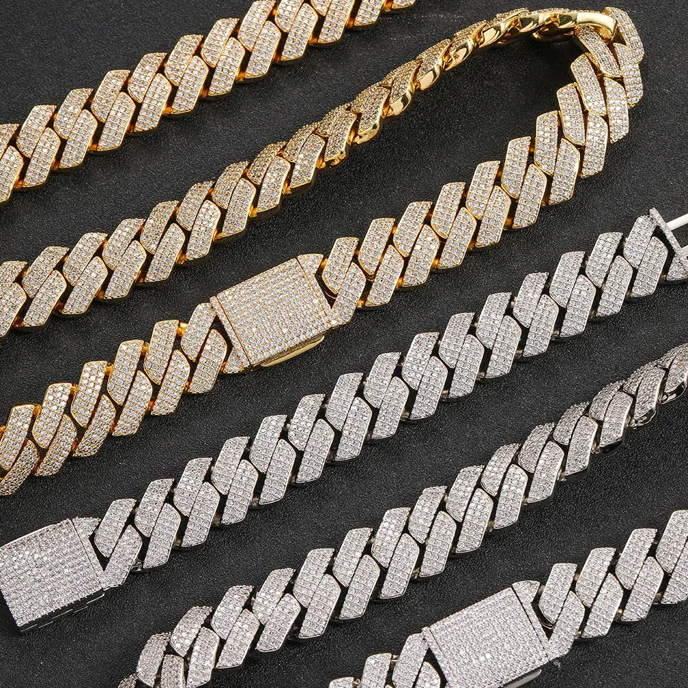 20mm Three-Row Cuban Chain Necklace with Zircon Stones - CaratixJewelry