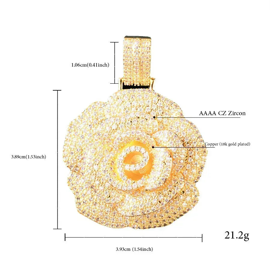 Iced Out Rose Pendant Necklace | CZ Hip Hop Streetwear Trendy Jewelry - CaratixJewelry