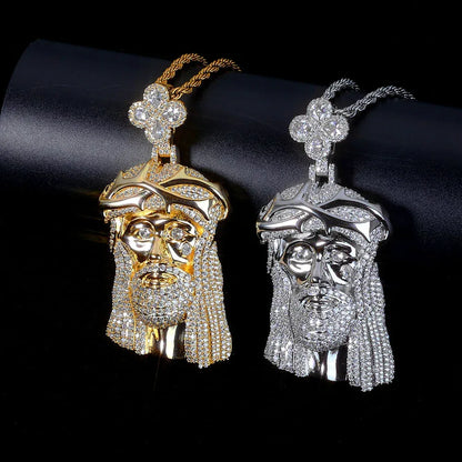 Men's Clover-Clasp Figure Portrait Pendant | Iced Out Copper Zircon Medallion | Custom Hip Hop Bling | Caratix - CaratixJewelry