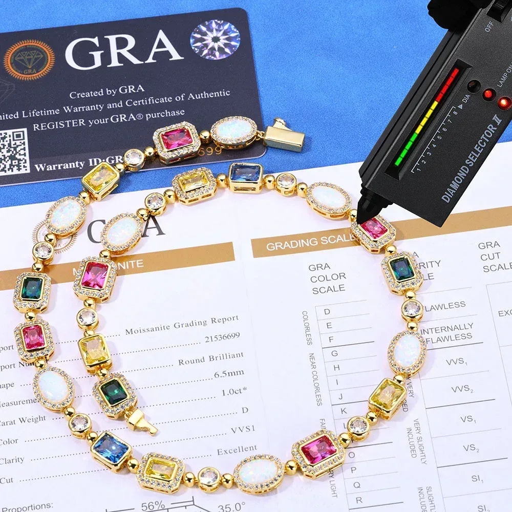 Colored Gemstone Moissanite Necklace – Custom S925 Sterling Silver Luxury Women’s Clavicle Chain Jewelry - CaratixJewelry