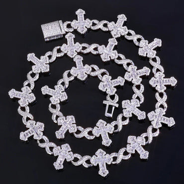 Custom 15mm Mixed Baguette Cross Necklace | Infinity 8-Link Rapper Iced Out Chain | Caratix - CaratixJewelry