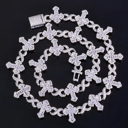 Custom 15mm Mixed Baguette Cross Necklace | Infinity 8-Link Rapper Iced Out Chain | Caratix - CaratixJewelry