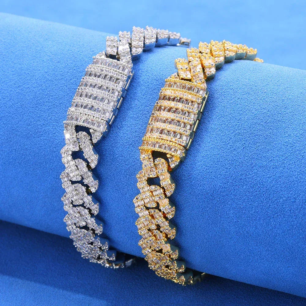 Custom 10mm Rhombus Baguette Cuban Link Bracelet - CaratixJewelry