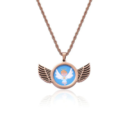 Winged Round Photo Frame Pendant Necklace with Customizable Photo for Men | DIY Stainless Steel Necklace | Caratix Jewelry - CaratixJewelry