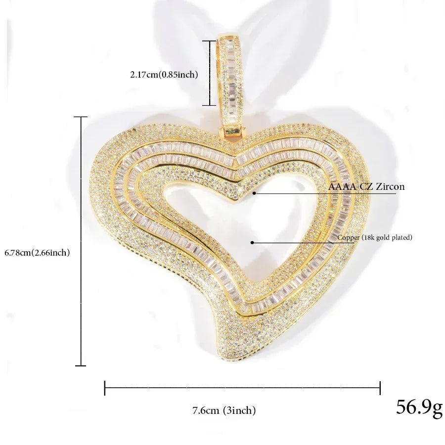 Large Hollow Heart Pendant Necklace | CZ Hip Hop Minimalist Fashion Jewelry - CaratixJewelry