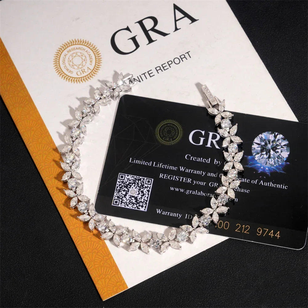 Marquise-Cut Moissanite Bracelet – S925 Sterling Silver Minimalist Iced-Out Unisex Hip Hop Streetwear Jewelry - CaratixJewelry