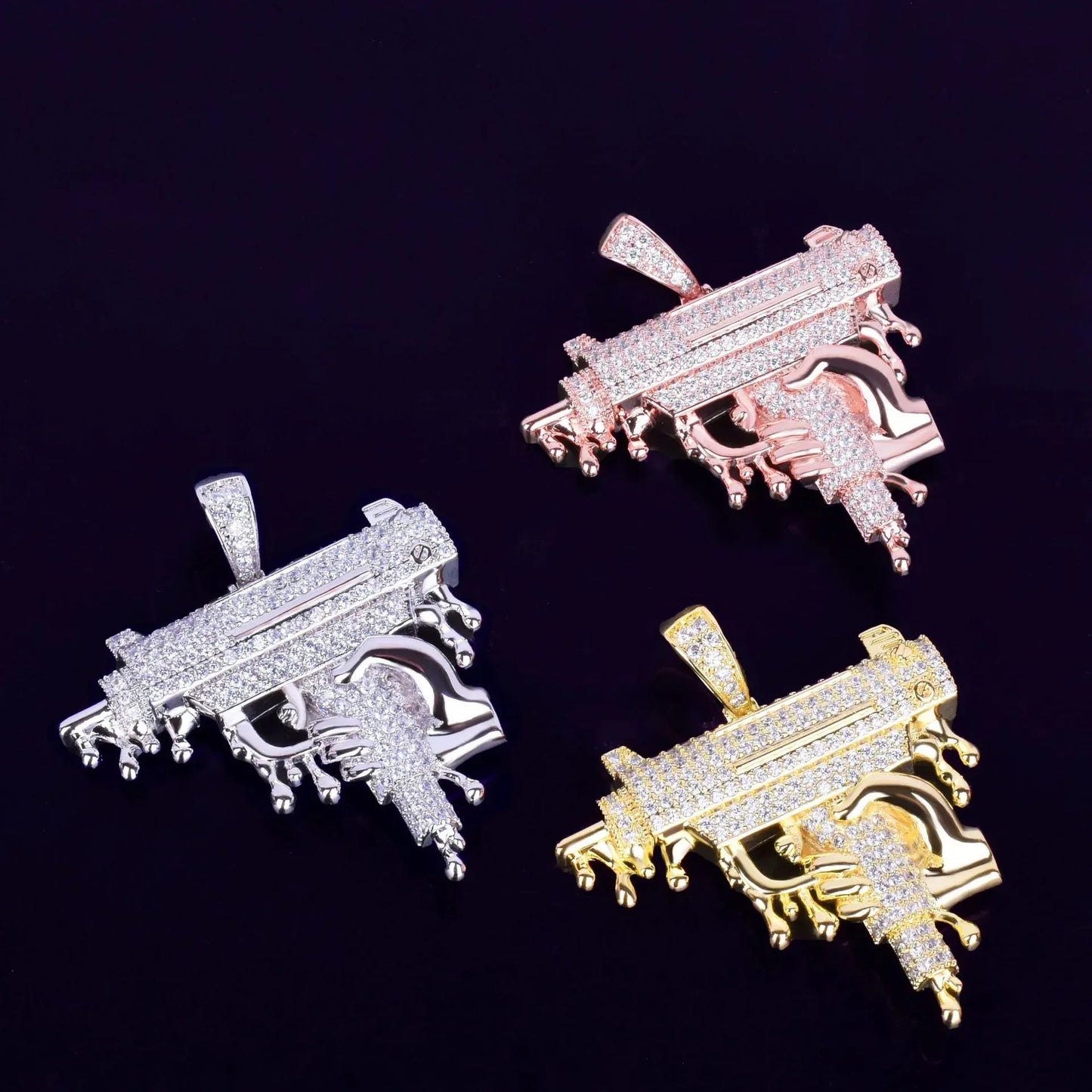 Men's Dripping Squirt Gun Necklace | Premium Copper CZ Streetwear Bling Caratix - CaratixJewelry