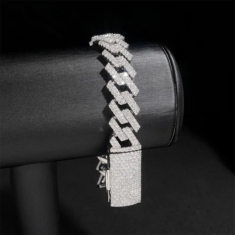 13.5mm Moissanite Double-Row Cuban Link | 925 Silver Iced Out Jewelry - CaratixJewelry