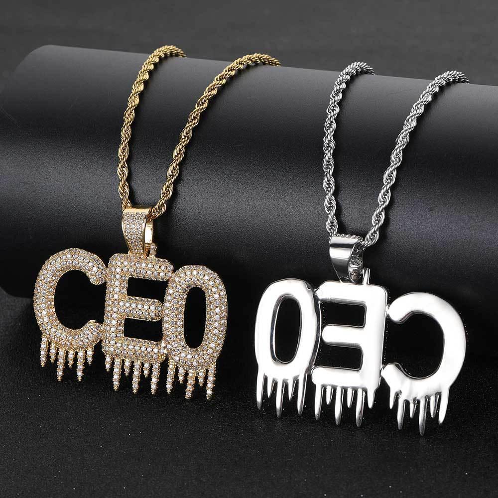 Ice Bar Letter Pendant Necklace with Copper Frame and Zircon Stones for Men | Caratix Jewelry - CaratixJewelry