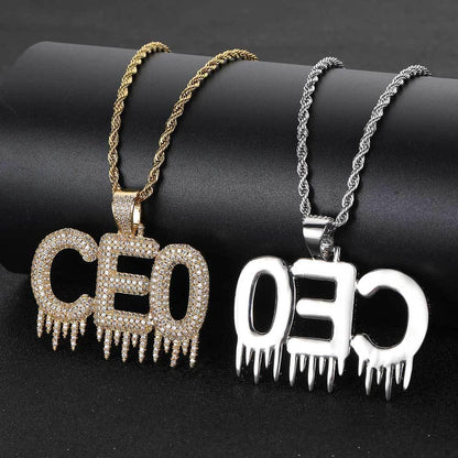 Ice Bar Letter Pendant Necklace with Copper Frame and Zircon Stones for Men | Caratix Jewelry - CaratixJewelry
