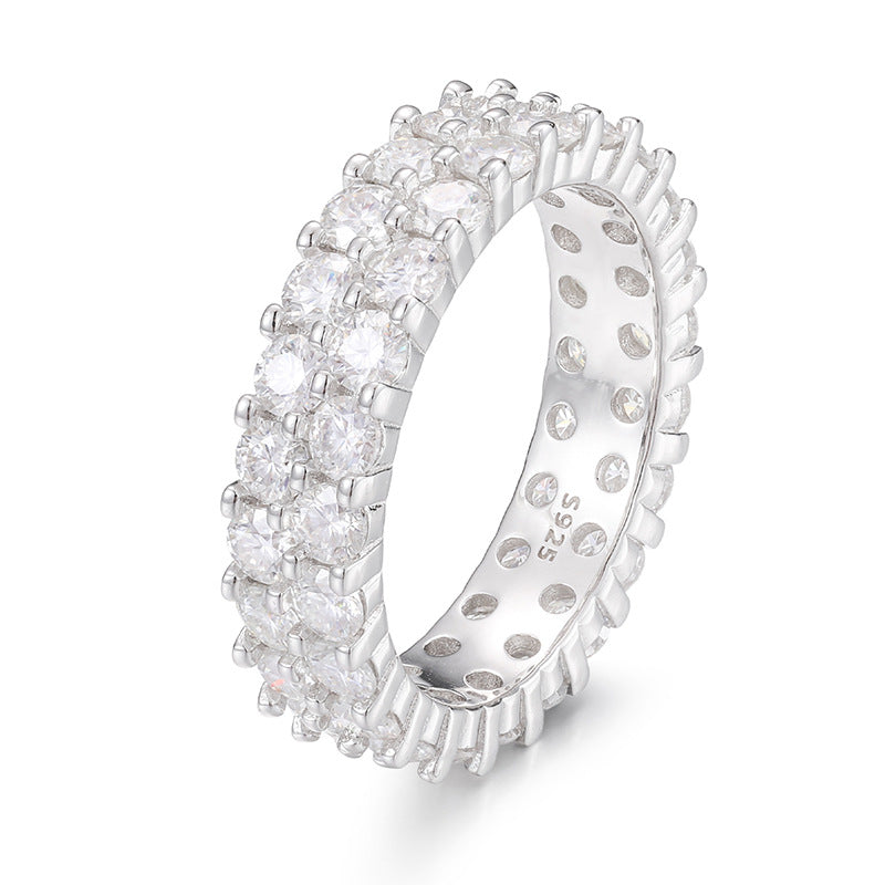 VVS Moissanite 3-Stone Ring 925 Silver Double Row | Caratix