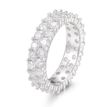 VVS Moissanite 3-Stone Ring 925 Silver Double Row | Caratix