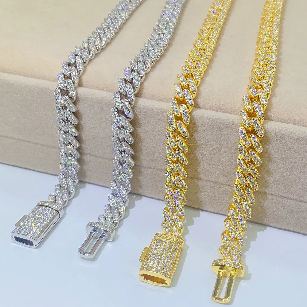 8mm Moissanite Cuban Link Necklace | S925 Silver Iced Out Chain - CaratixJewelry