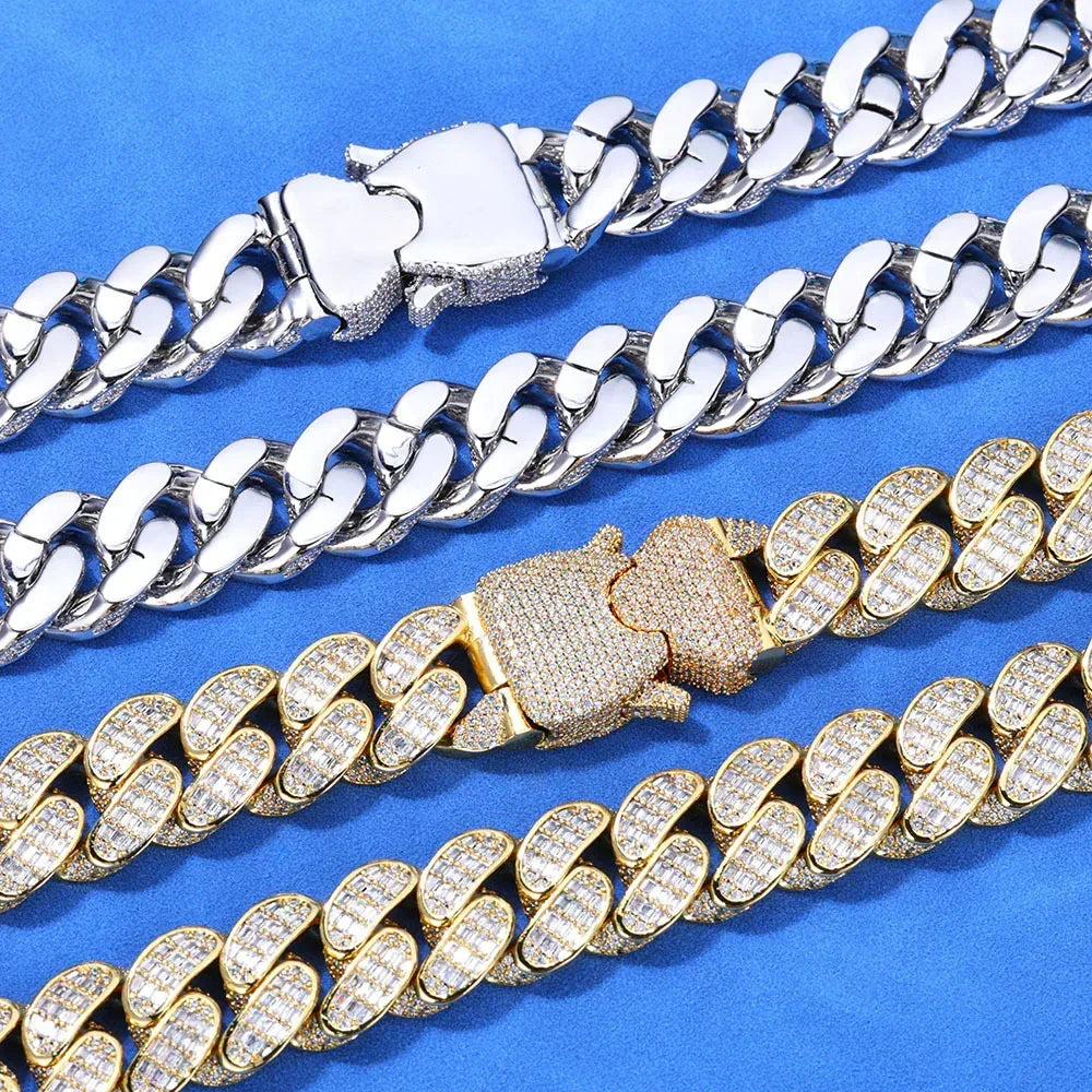 Triple-Row T-Cut Moissanite Cuban Link Chain – S925 Sterling Silver Iced-Out Hip Hop Men’s Luxury Streetwear Necklace - CaratixJewelry
