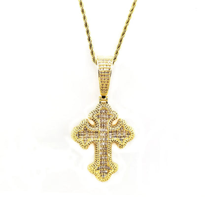 Iced Out Baguette Cross Pendant | Men's Real Copper CZ Necklace - CaratixJewelry