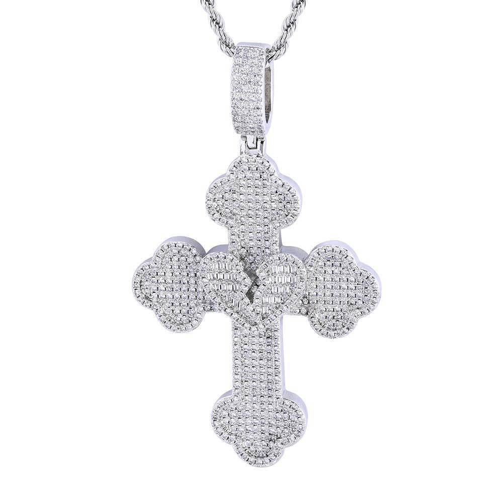 Iced Out Broken Heart Cross Pendant Necklace Zircon Chrome Heart Crossr Style | Caratix Jewelry - CaratixJewelry