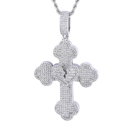 Iced Out Broken Heart Cross Pendant Necklace Zircon Chrome Heart Crossr Style | Caratix Jewelry - CaratixJewelry