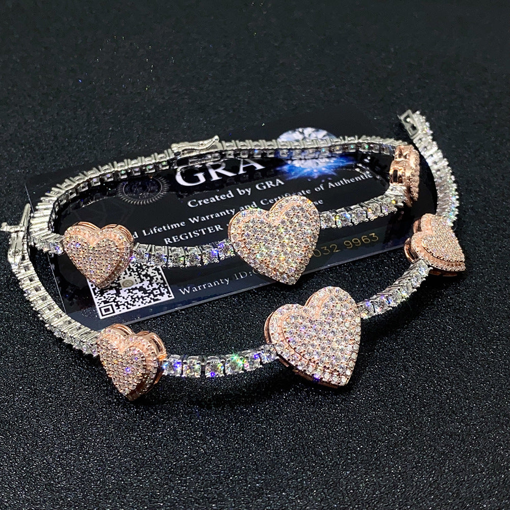 3mm Bi-Tone Heart Moissanite Tennis Chain | S925 Silver Iced Out Bracelet | Caratix